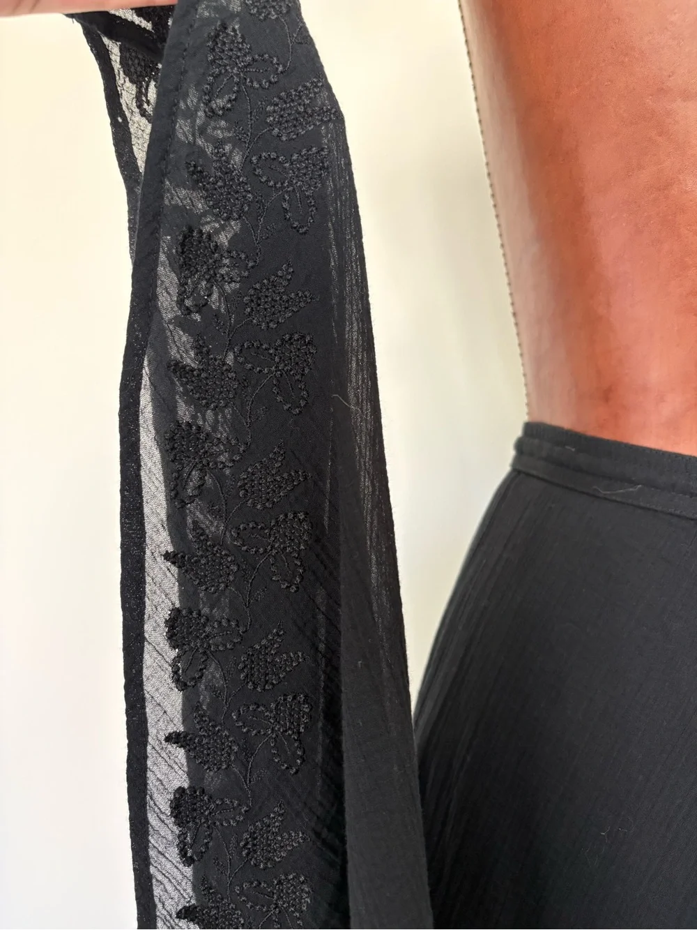 Lauren Ralph Lauren Vintage Black Handkerchief Skirt with Embroidered Hem